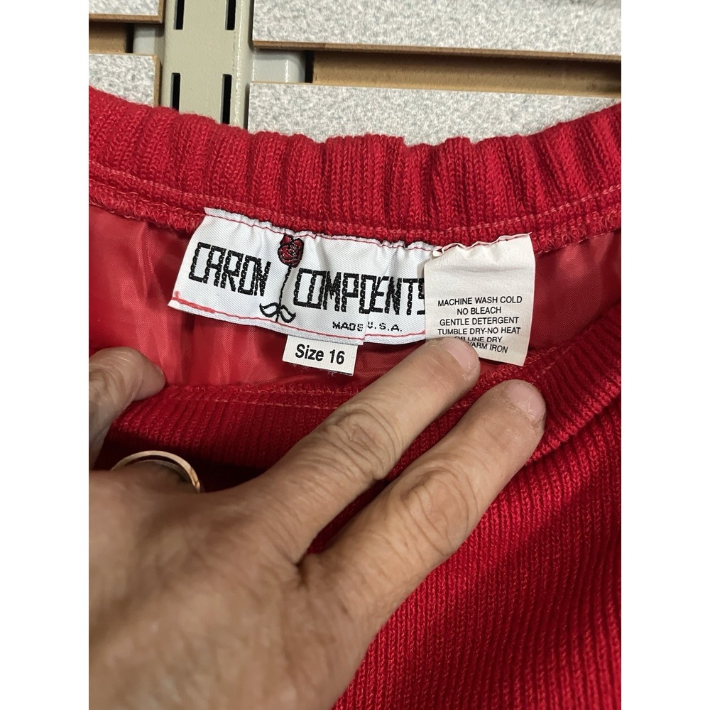 VTG Caron Components‎ Women's Sz 16 Knee Length Skirt Elastic Waist Red Lined XL - Picture 2 of 3